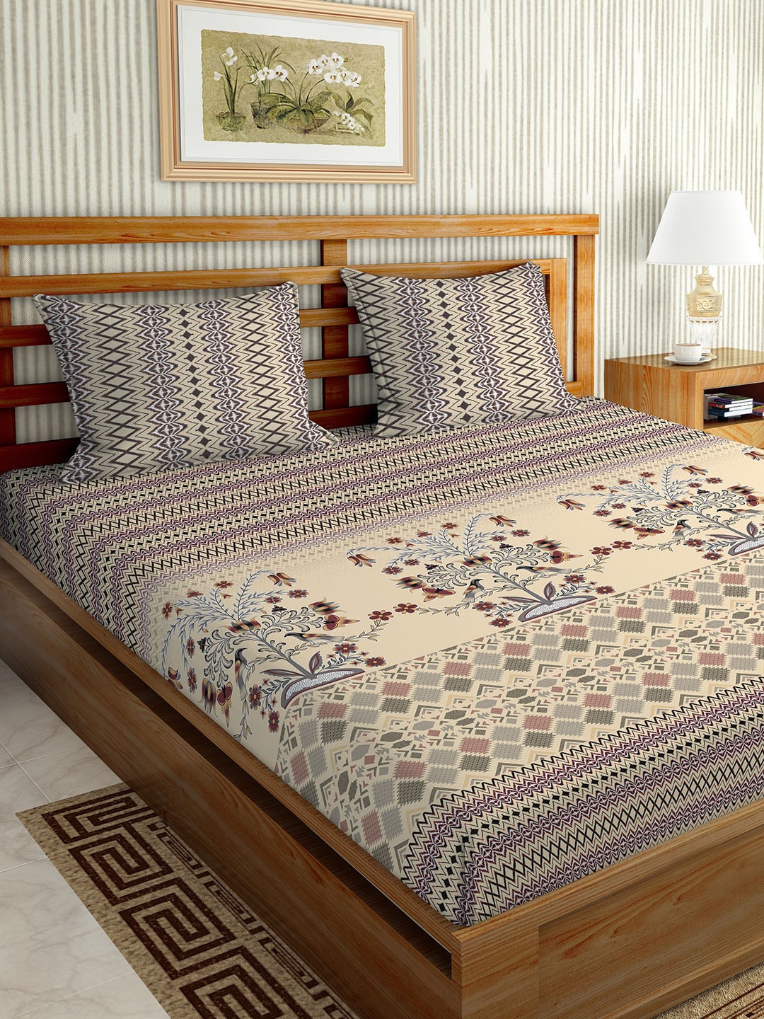 

BELLA CASA Multicolour Floral 180 TC King Bedsheet with 2 Pillow Covers, Multi