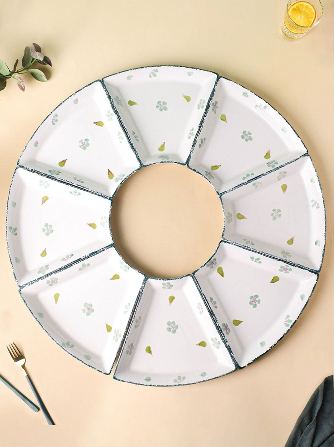 

Nestasia Set Of 8 Microwave Safe Floral Printed Ceramic Glossy Dinner Set, White