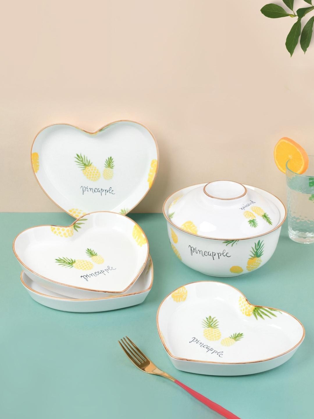 

Nestasia 5 Pieces Microwave Safe Printed Ceramic Glossy Dinner Set, White