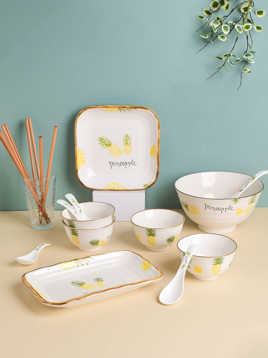 

Nestasia 16 Pieces Microwave Safe Printed Ceramic Glossy Dinner Set, White