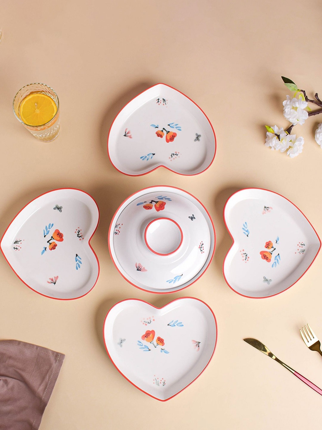 

Nestasia 5 Pieces Microwave Safe Printed Ceramic Dinnerware Set, White