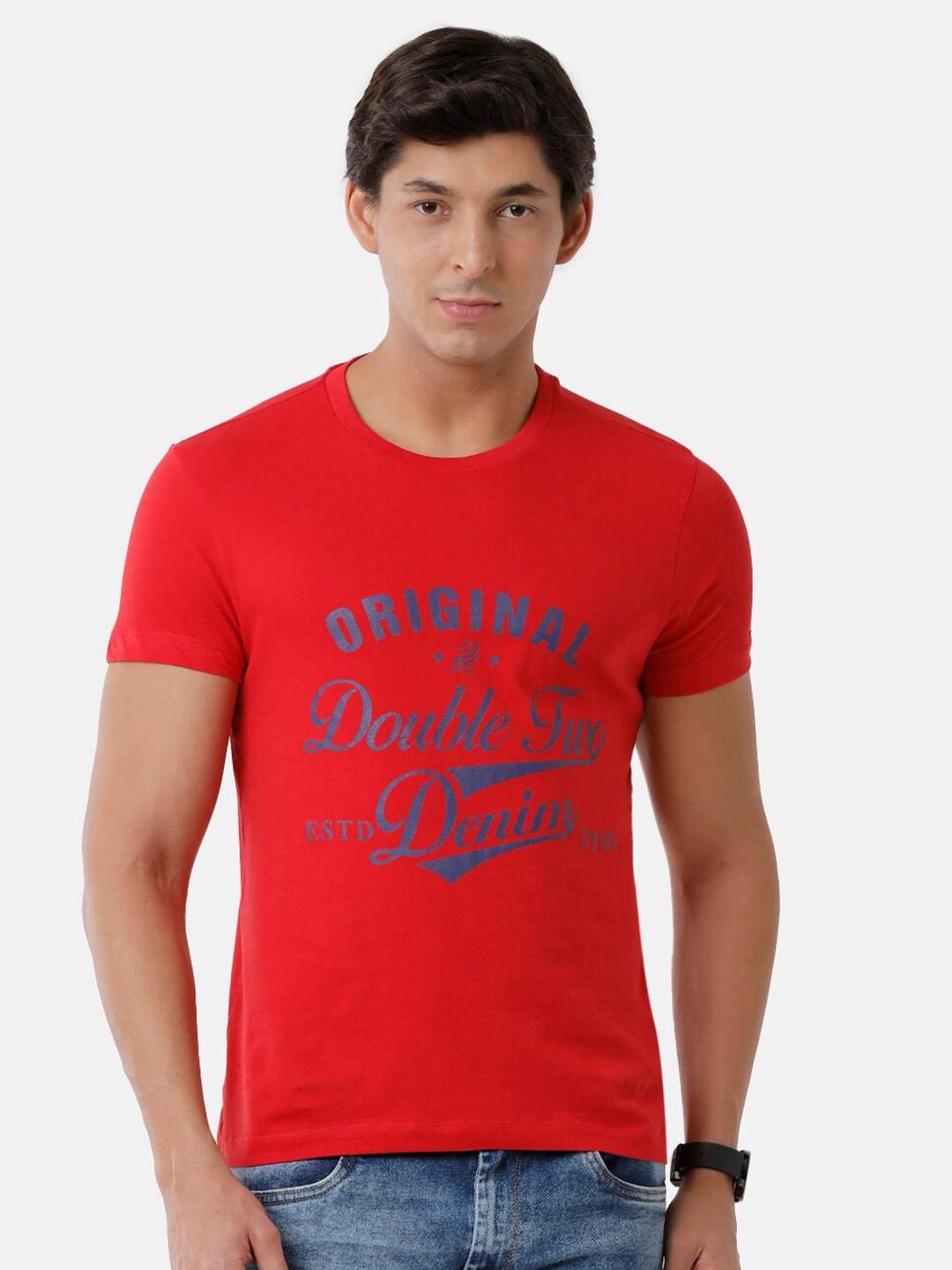 

Double Two Men Red Typography Printed Slim Fit T-shirt