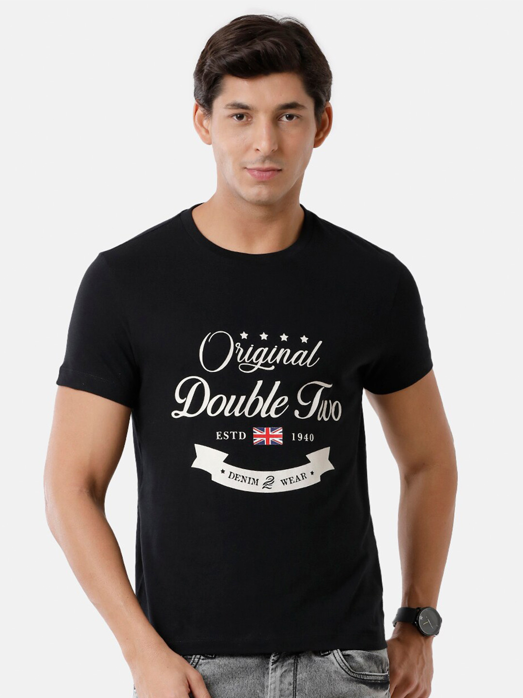 

Double Two Men Black Typography Printed Slim Fit T-shirt