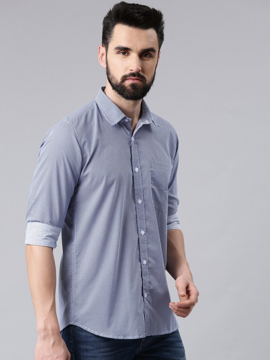 

Kryptic Men Blue & White Smart Printed Casual Shirt