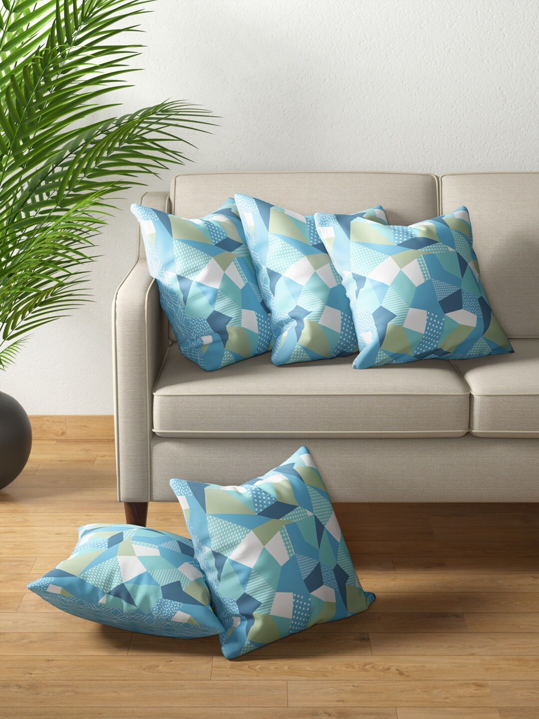 

PETAL HOME Set of 5 Geometric Square Cushion Covers, Blue