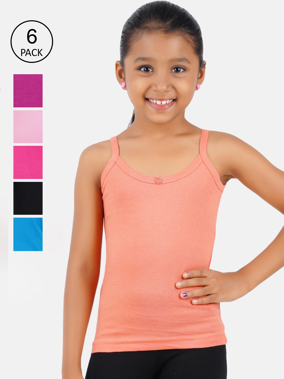 

Ramraj Girls Pack Of 6 Assorted Cotton Camisoles, Rose gold