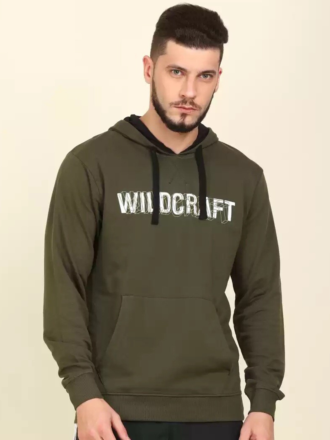 

Wildcraft Men Olive Green Printed Hooded Cotton Sweatshirt