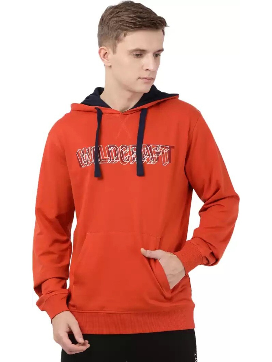 

Wildcraft Men Orange Printed Hooded Cotton Sweatshirt