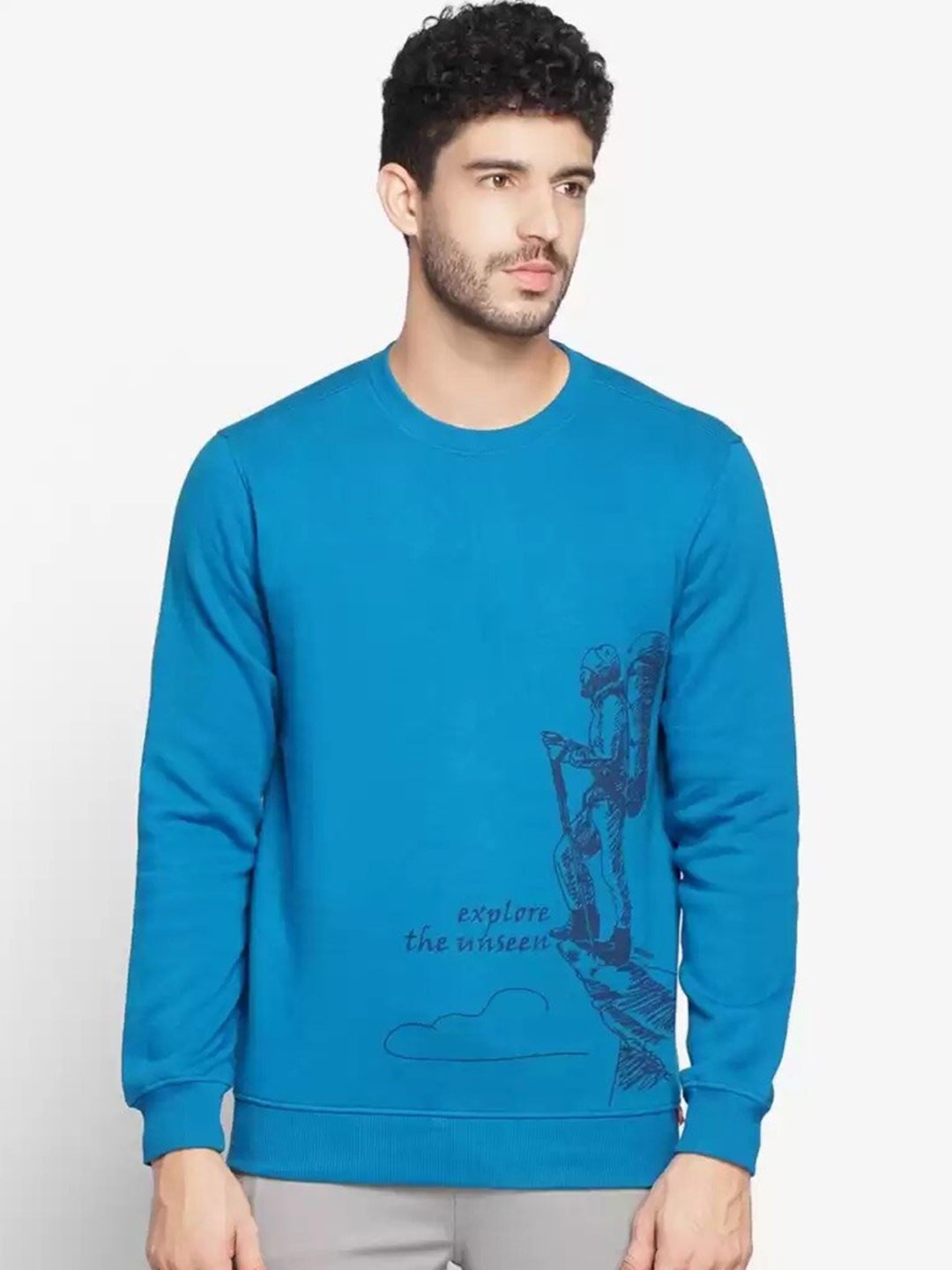 

Wildcraft Men Blue Printed Cotton Sweatshirt