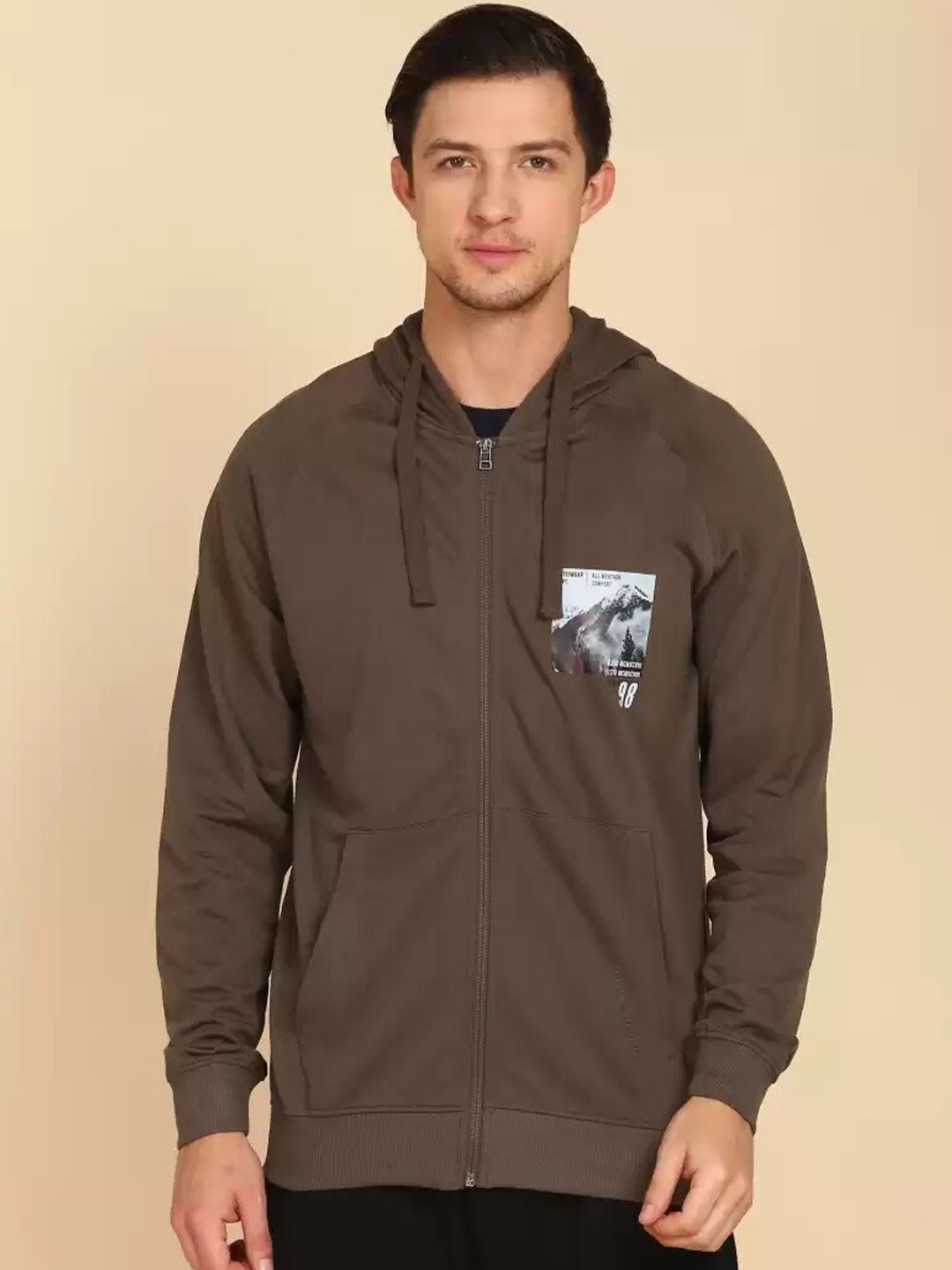 

Wildcraft Men Warm Olive Printed Hooded Sweatshirt
