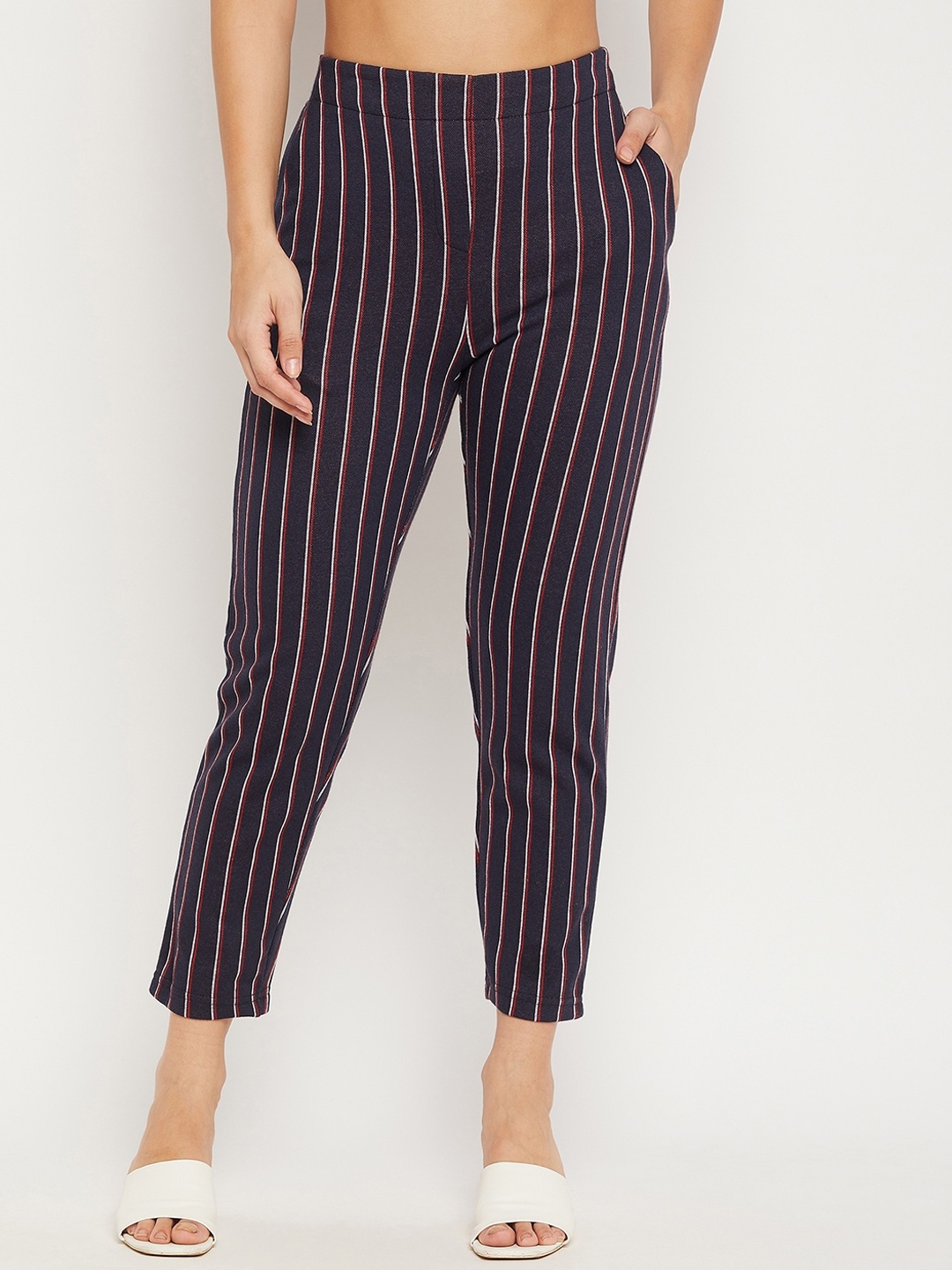 

Austin wood Women Navy Blue Striped Trousers
