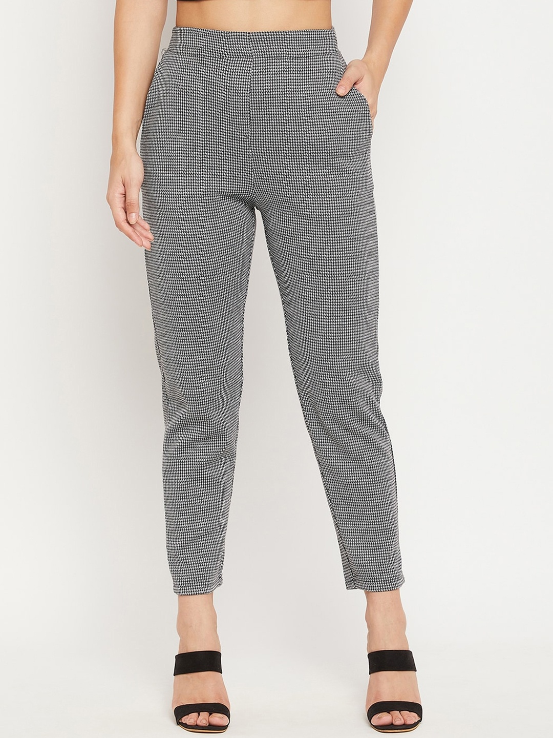 

Austin wood Women Black Checked Smart Cotton Cigarette Trouser