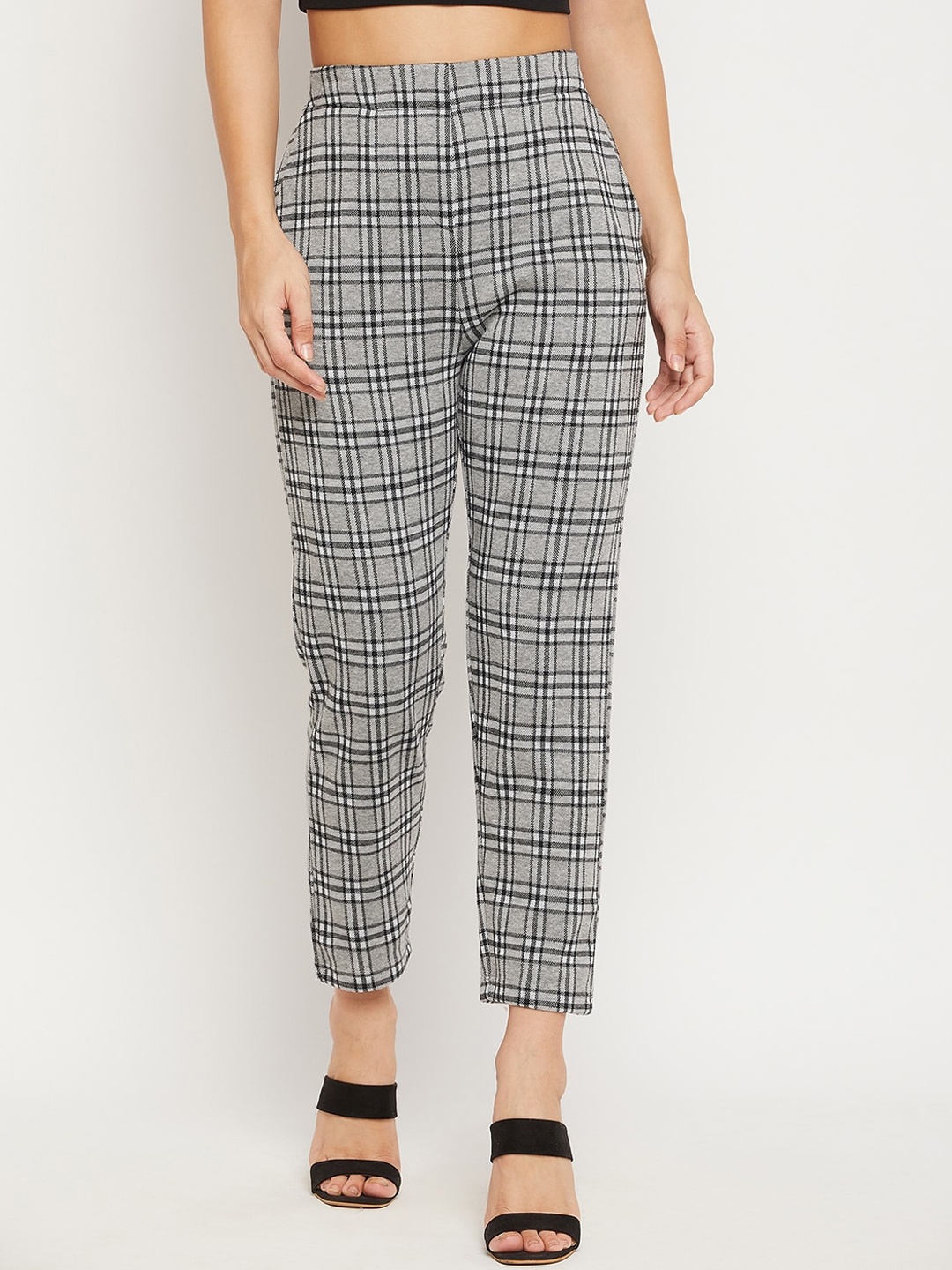 Austin wood Women Black Checked Smart Cigarette Trouser