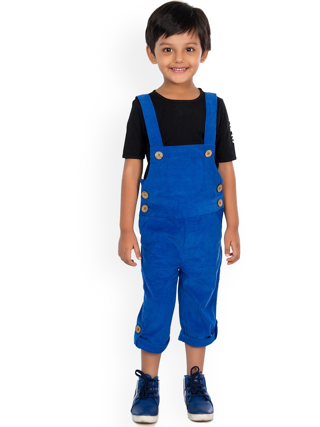 

Olele Boys Blue Solid Cotton Three-Fourth Length Dungarees