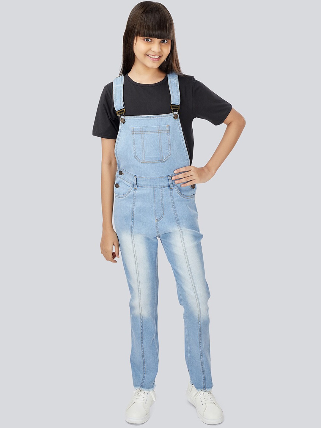 

Olele Girls Blue Solid Cotton Dungaree
