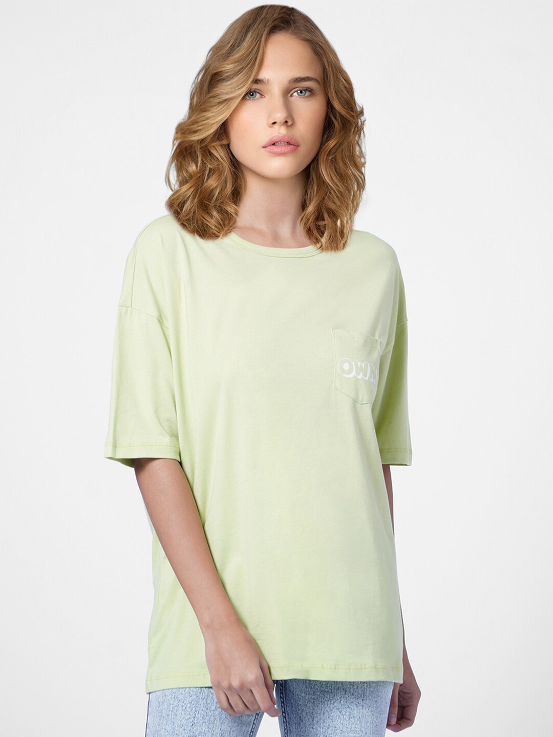

ONLY Women Green Oversized Solid T-shirt