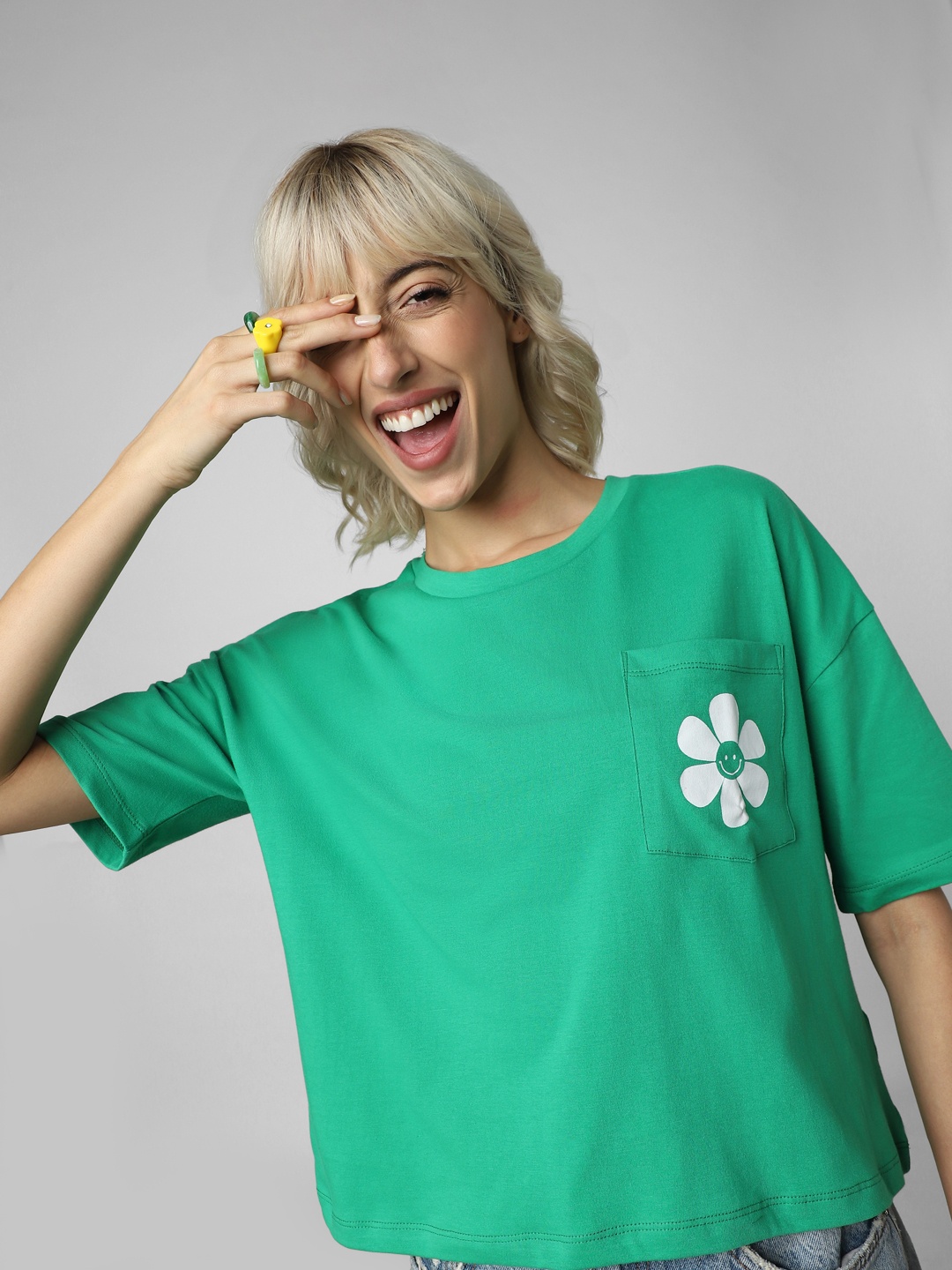 

ONLY Women Green Solid T-shirt