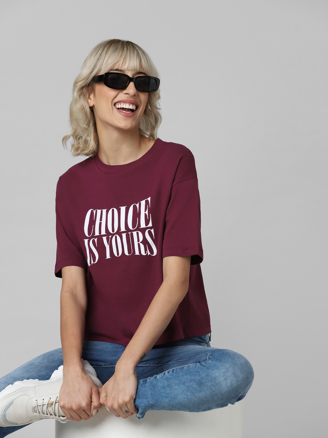 

ONLY Women Purple & White Typography Printed Oversized T-shirt