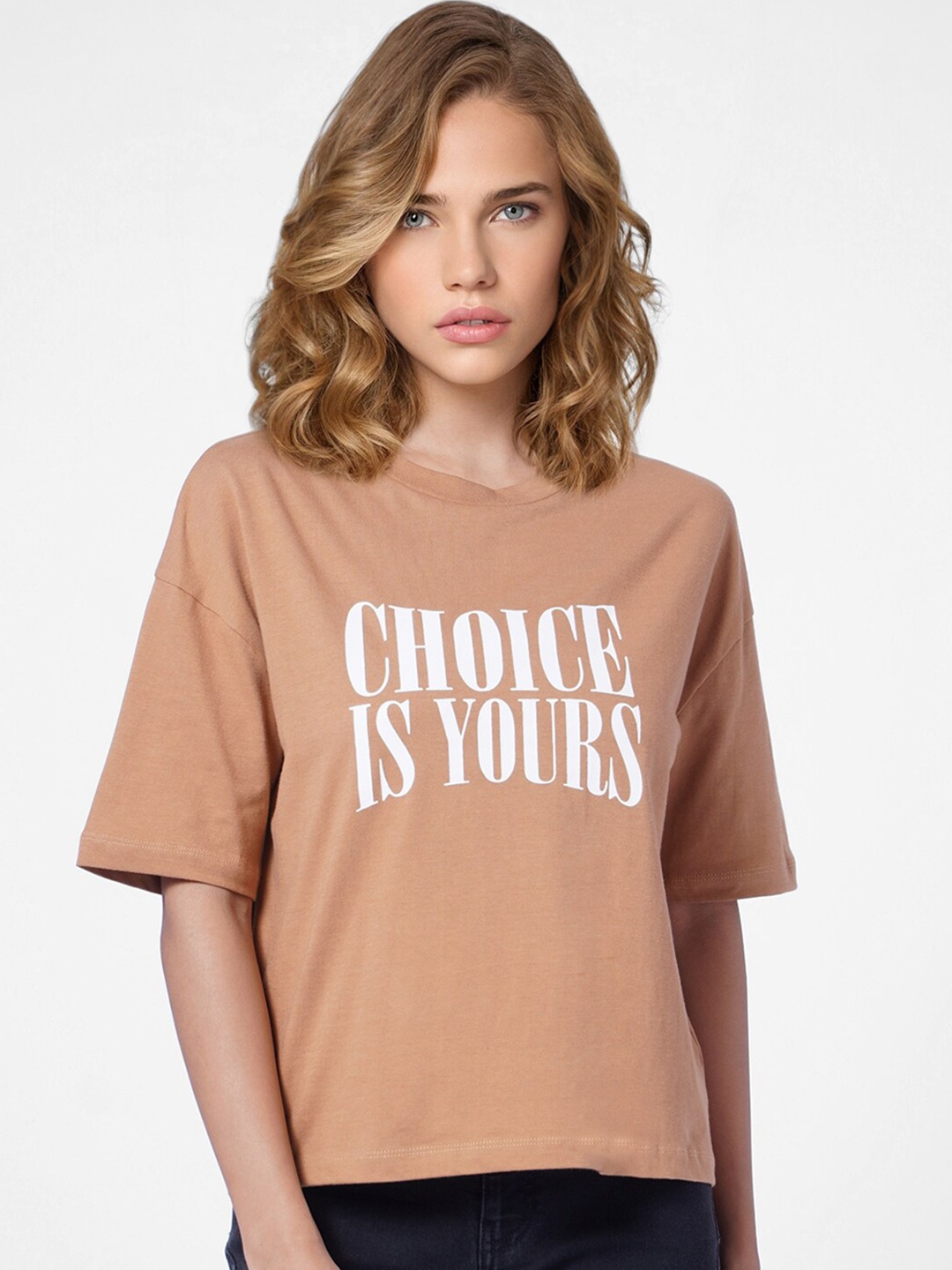 

ONLY Women Brown Typography Printed T-shirt