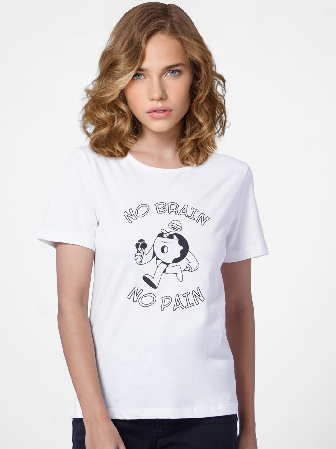 

ONLY Women White Printed T-shirt