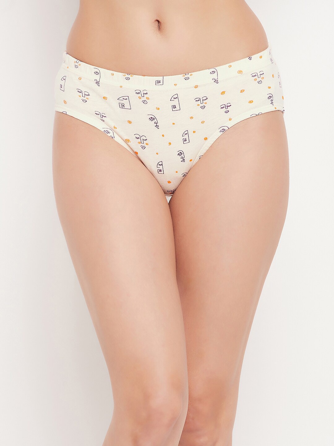 

Clovia Women Mid Waist Abstract Face Print Pure Cotton Hipster Briefs PN2855B343XL, Peach