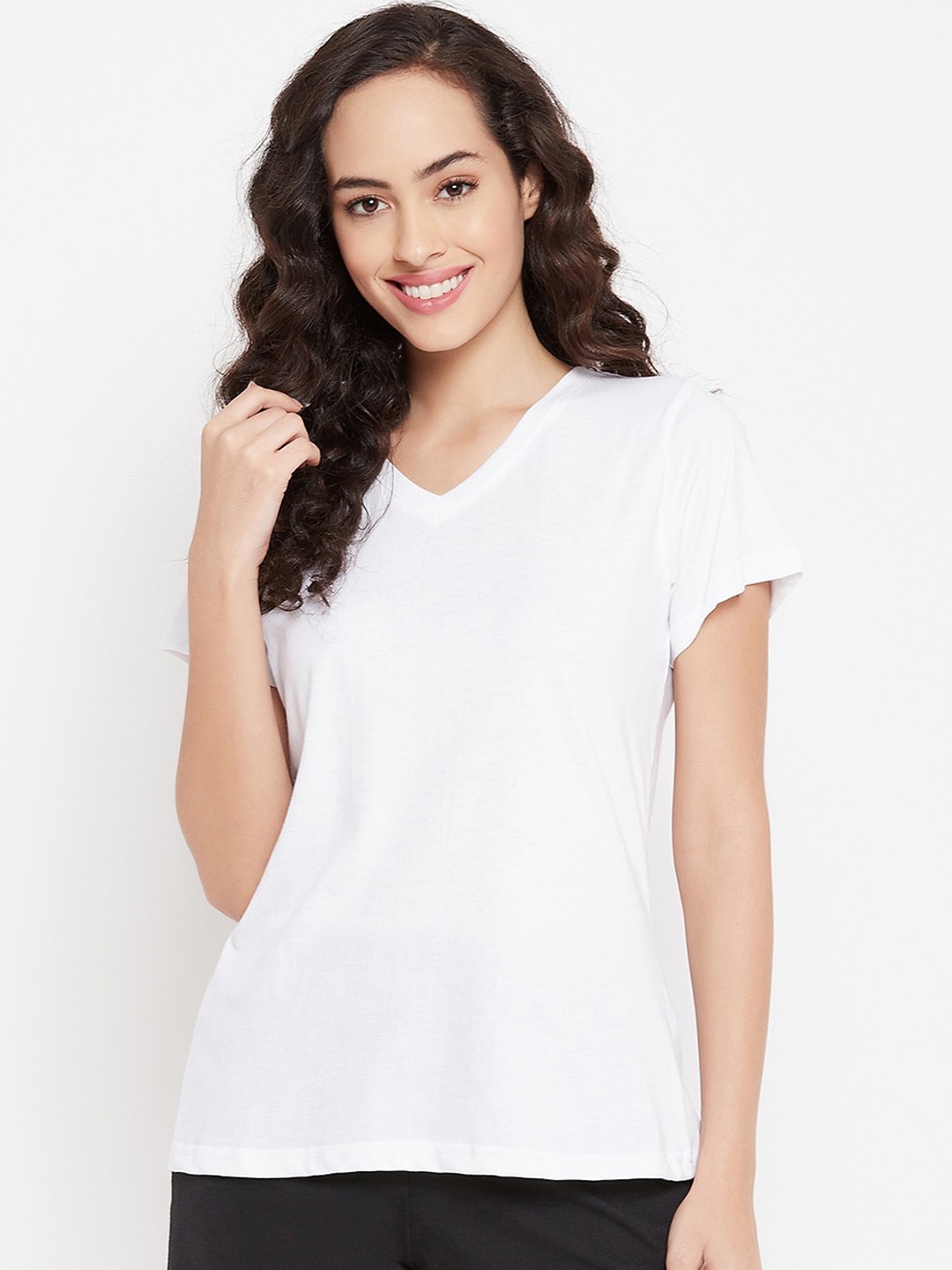

Clovia Women White Solid Pure Cotton Lounge Tshirts
