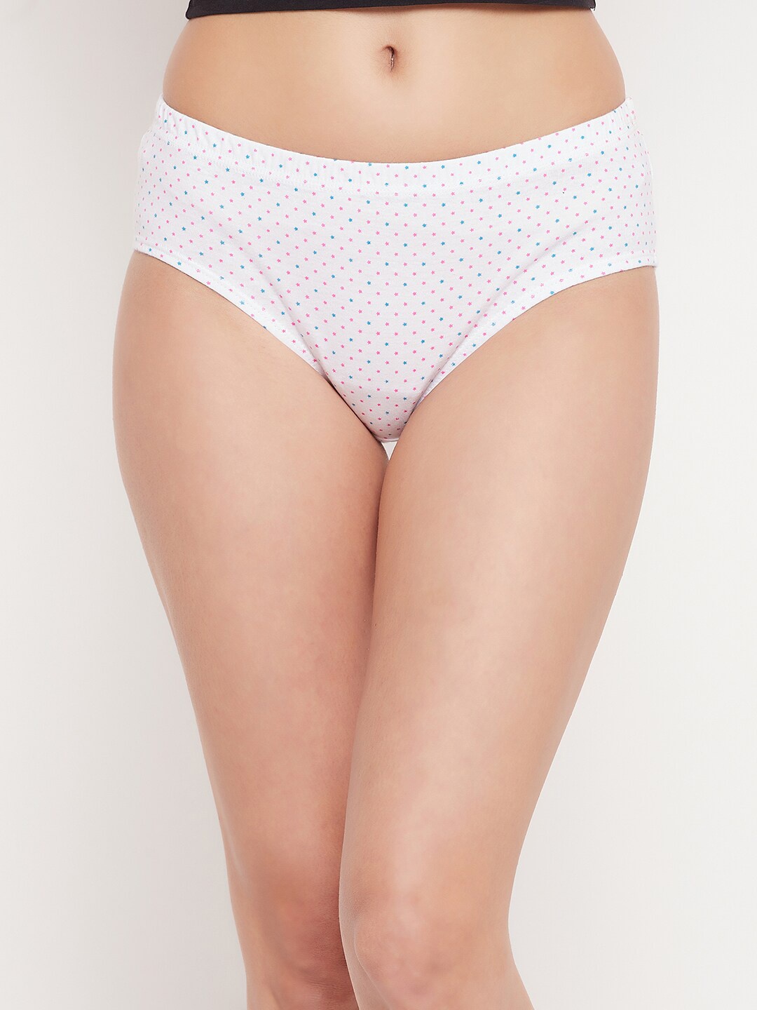 

Clovia Women Mid Waist Star Print Pure Cotton Hipster Briefs PN2855I183XL, White