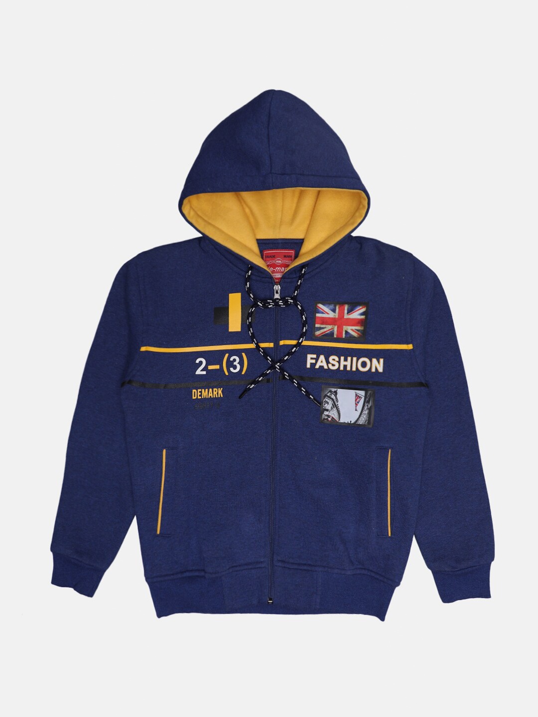 

CHIMPRALA Boys Blue Printed Hooded Cotton Sweatshirt