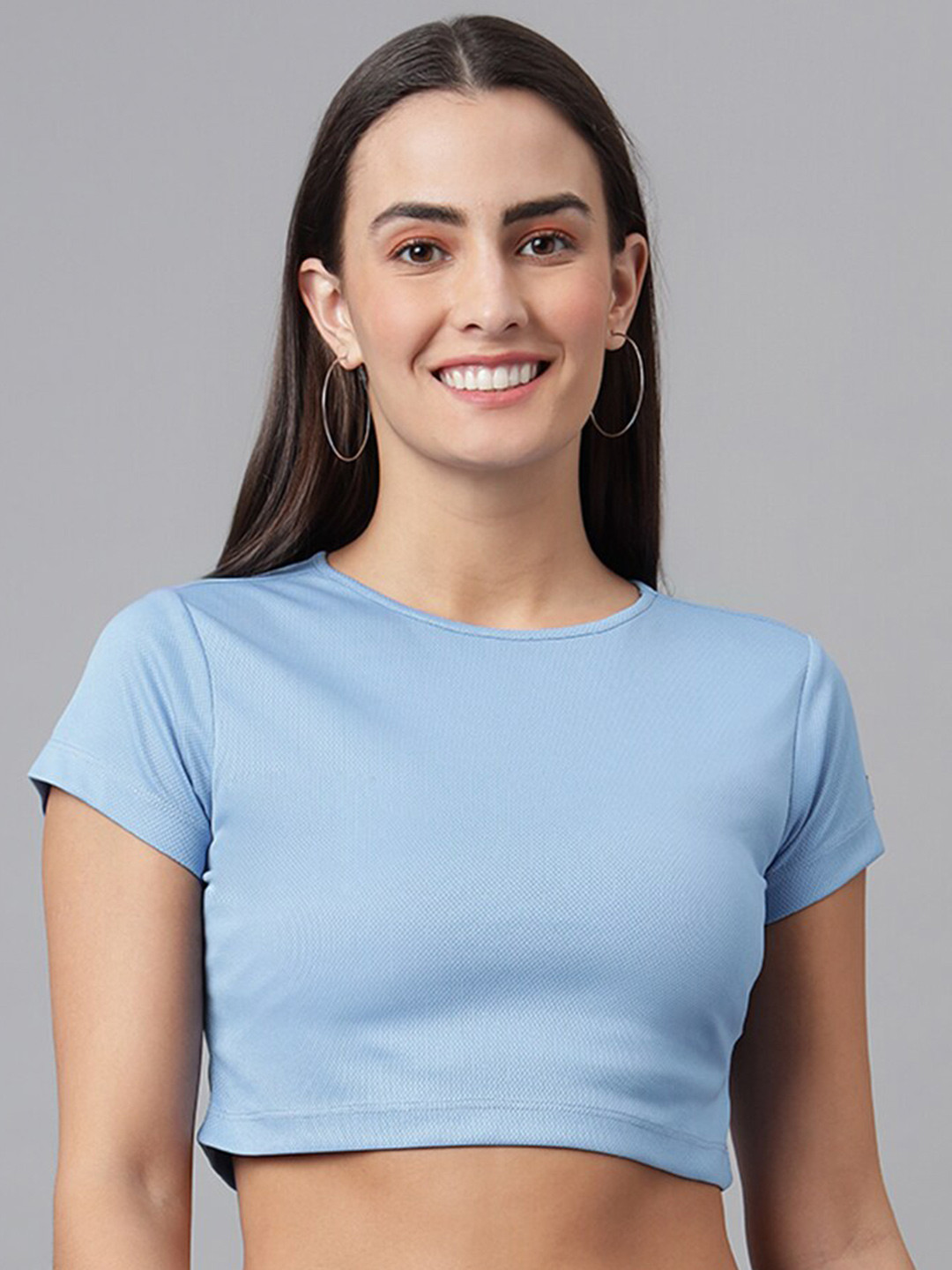 

FINSBURY LONDON Women Blue Round Neck Crop Top