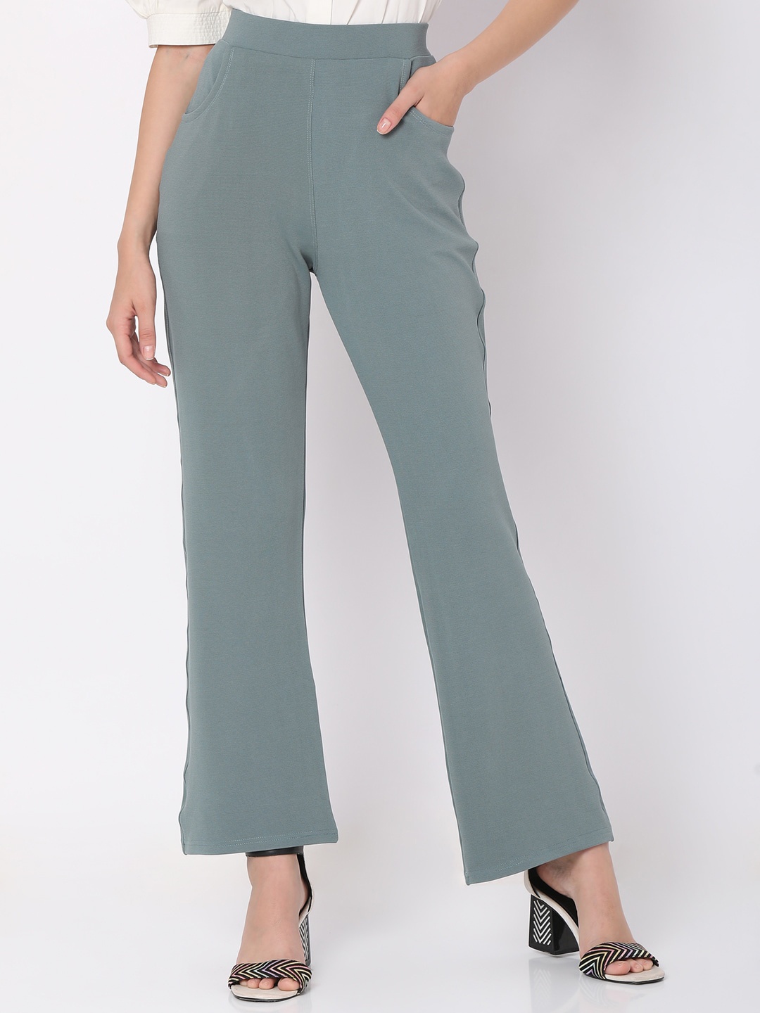 

Smarty Pants Women Olive Green Straight Leg Flared Easy Wash Trousers
