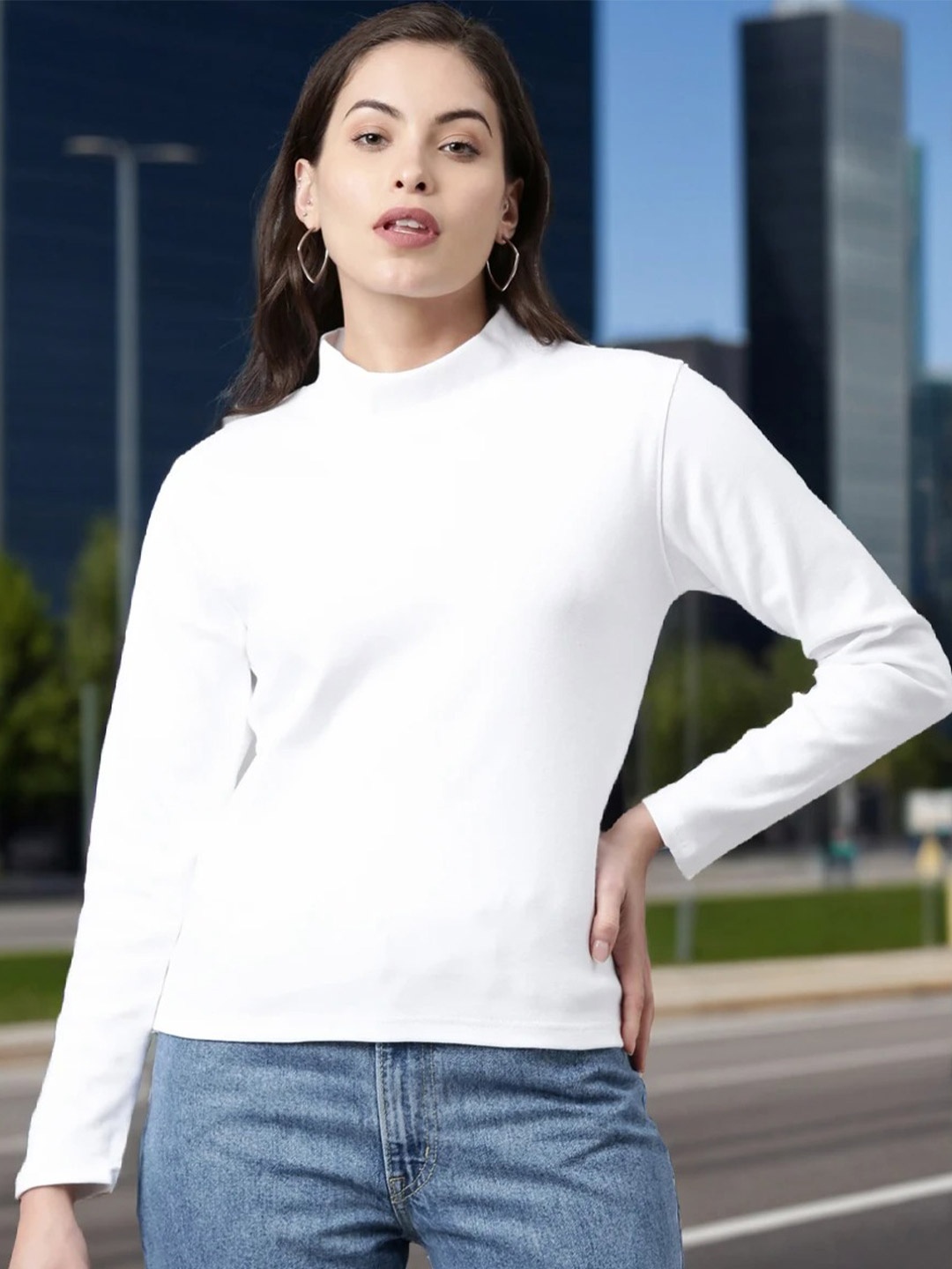 

Kryptic Women Pure Cotton High Neck T-shirt, White