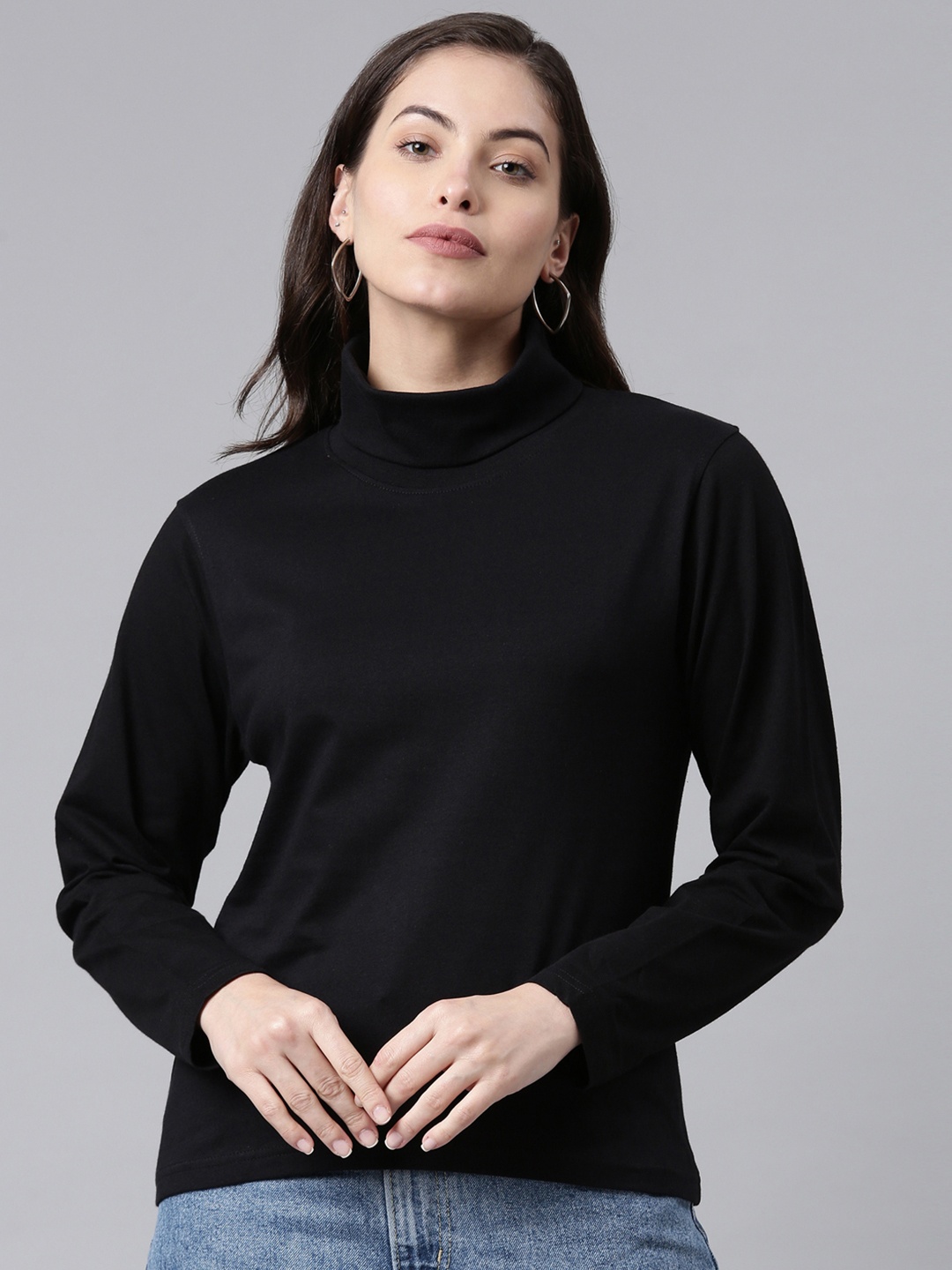 

Kryptic Women Pure Cotton High Neck T-shirt, Black