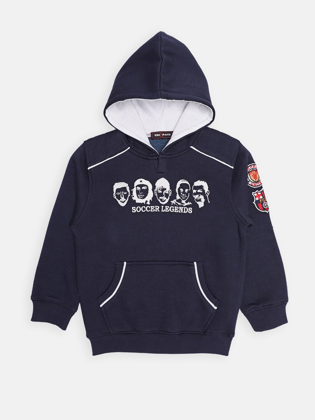 

CHIMPRALA Boys Navy Blue Printed Cotton Hooded Sweatshirt