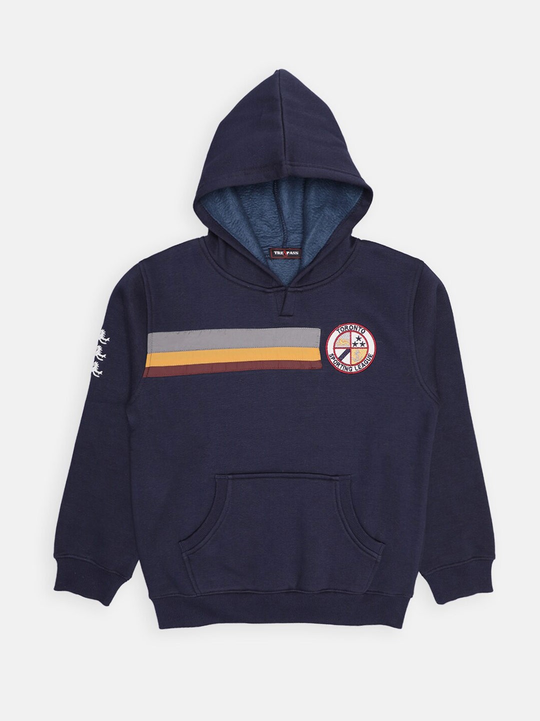 

CHIMPRALA Boys Navy Blue Printed Cotton Hooded Sweatshirt