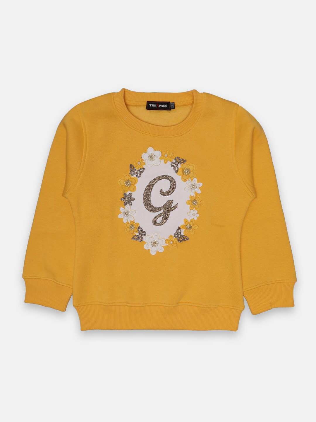 

CHIMPRALA Girls Mustard Embellished Cotton Sweatshirt