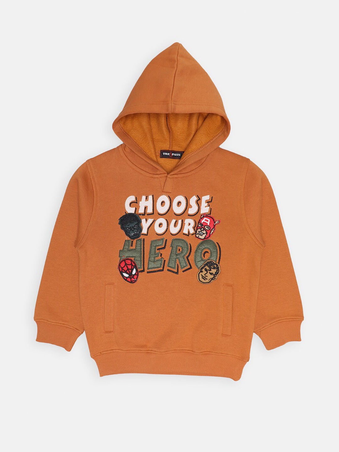 

CHIMPRALA Boys Mustard Printed Hooded Cotton Sweatshirt