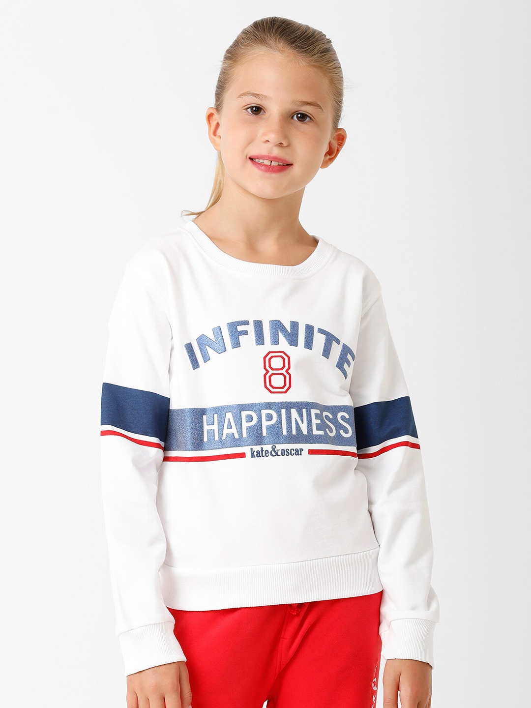 

KATE & OSCAR Girls White Striped Sweatshirt