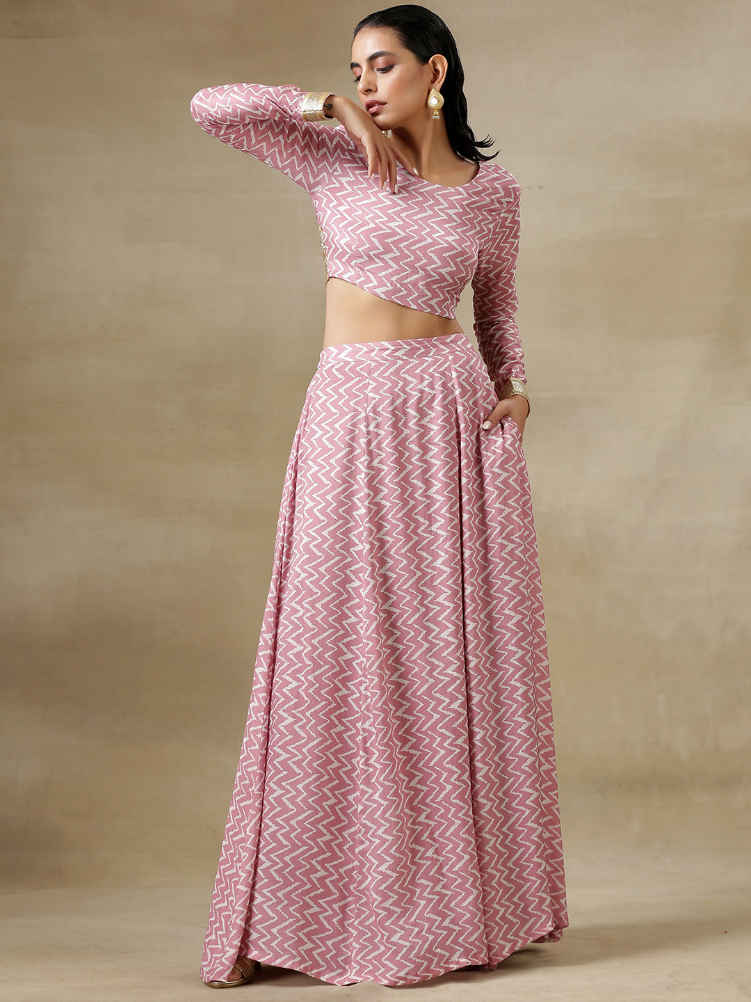 

trueBrowns Women Printed Ready to Wear Lehenga & Top, Mauve
