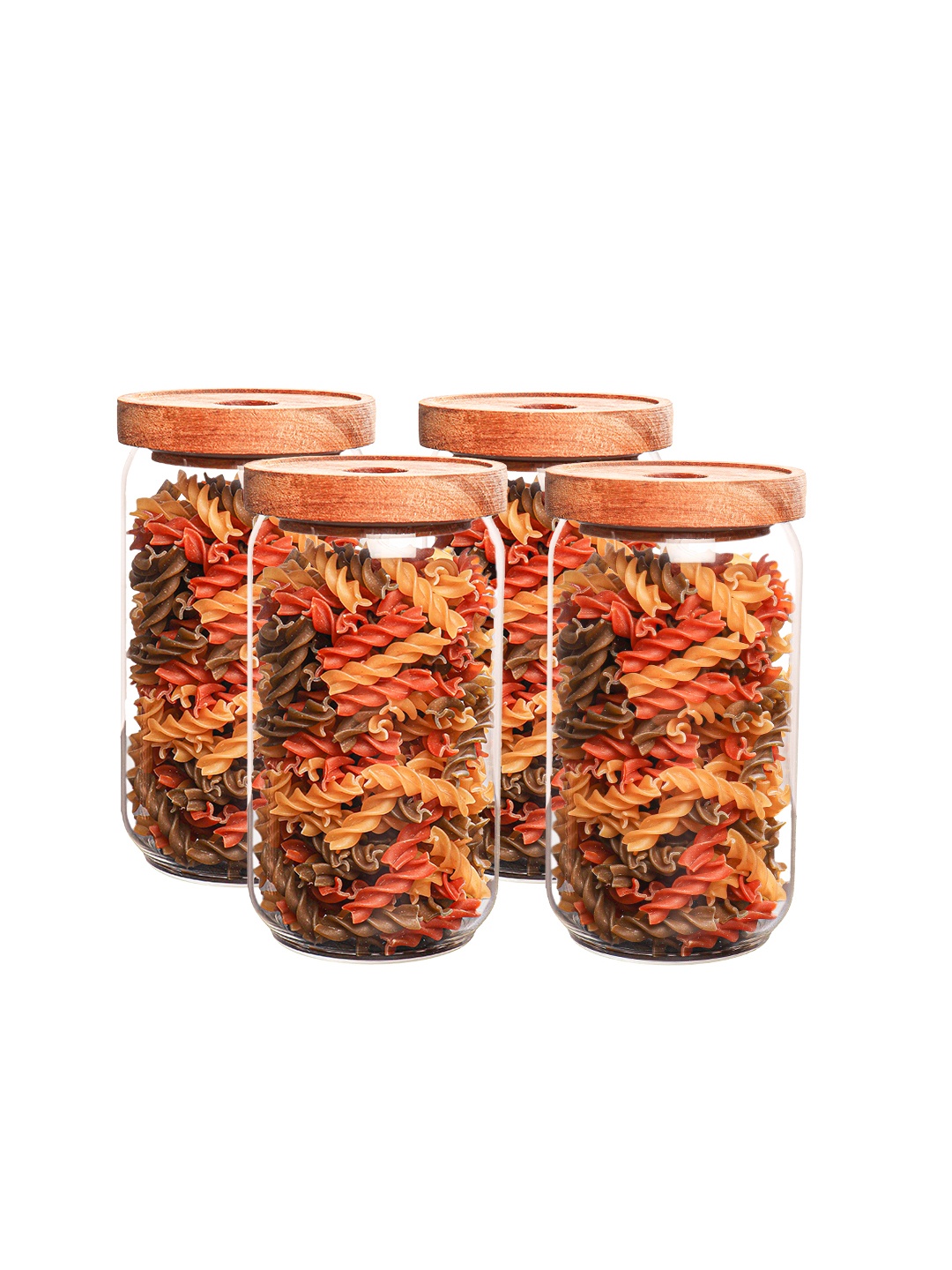

Femora Transparent Solid Set Of 4 Glass Food Container With Bamboo Lid 700 ml Each