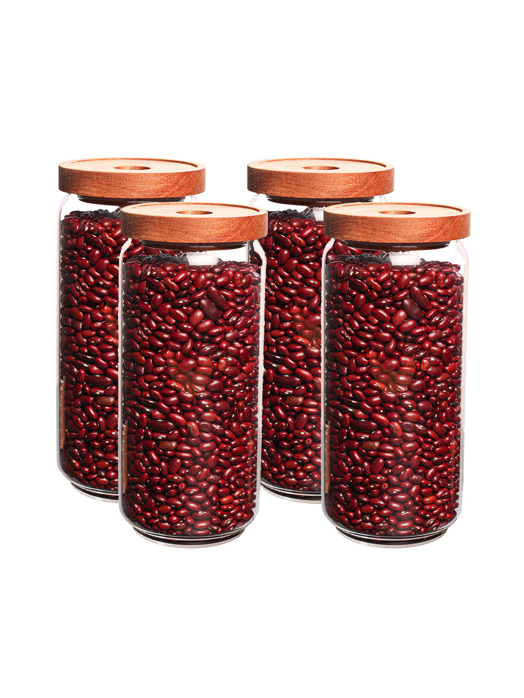 

Femora Borosilicate Transparent Solid Set Of 4 Glass Jars with Bamboo Lid 950 ML Each