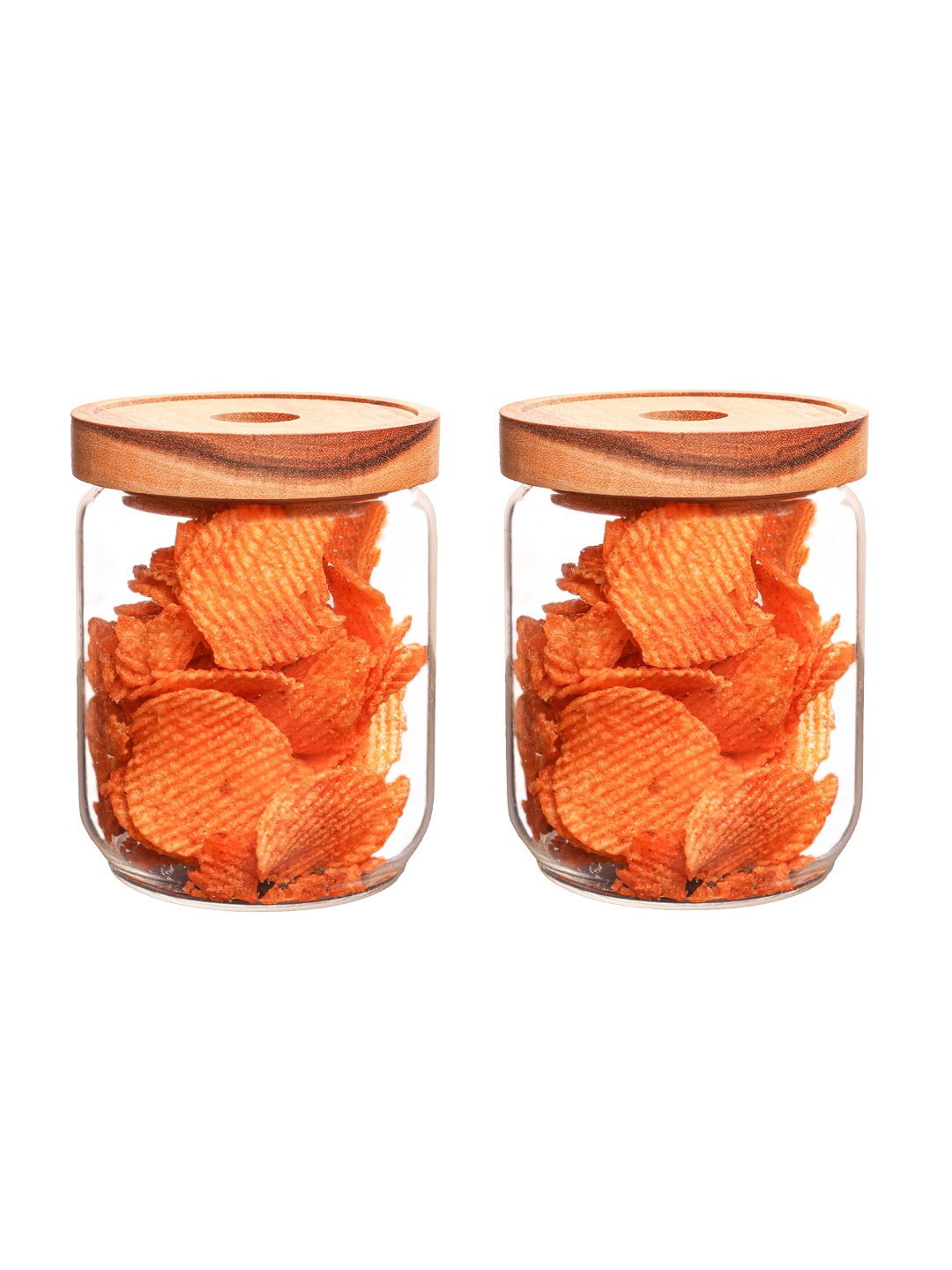 

Femora Borosilicate Transparent Set of 2 Glass Jar with Bamboo Lid 450 ML Each