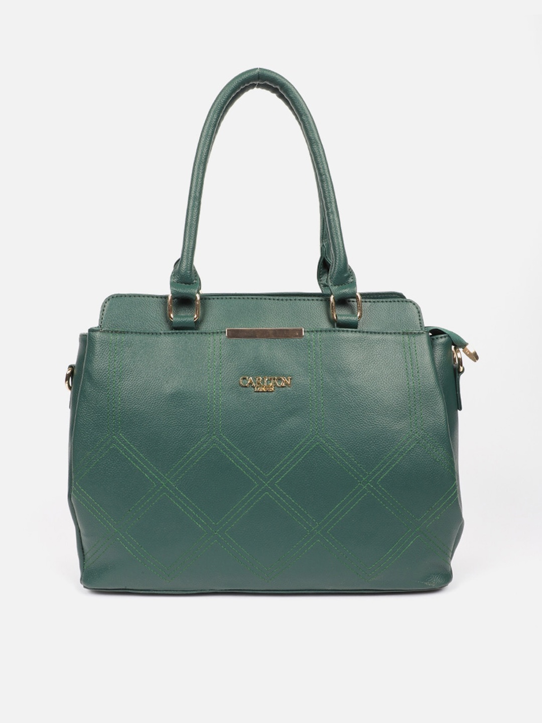 

Carlton London Green Textured Structured Satchel with Quilted
