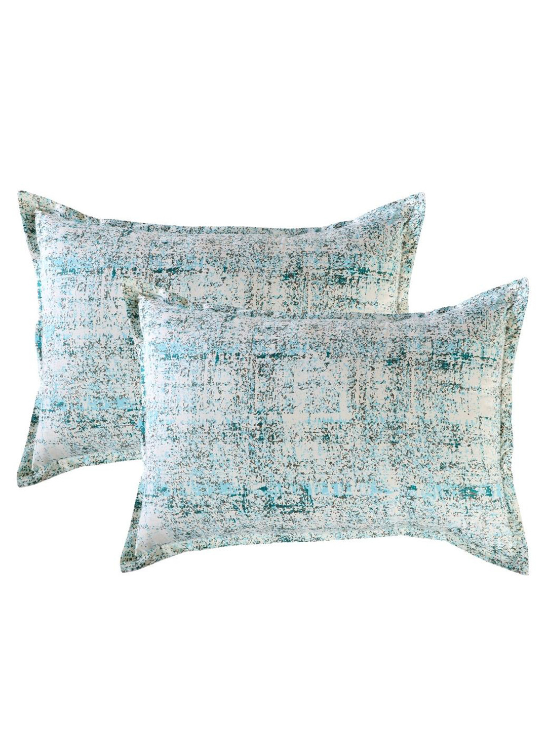 

A Homes Grace Set Of 2 Turquoise Blue Printed Cotton 144 TC Pillow Covers