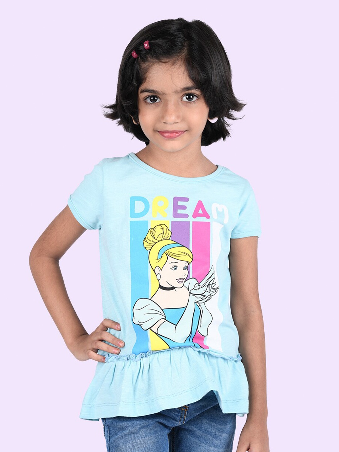 

Zalio Girls Blue & Yellow Printed Pure Cotton Top