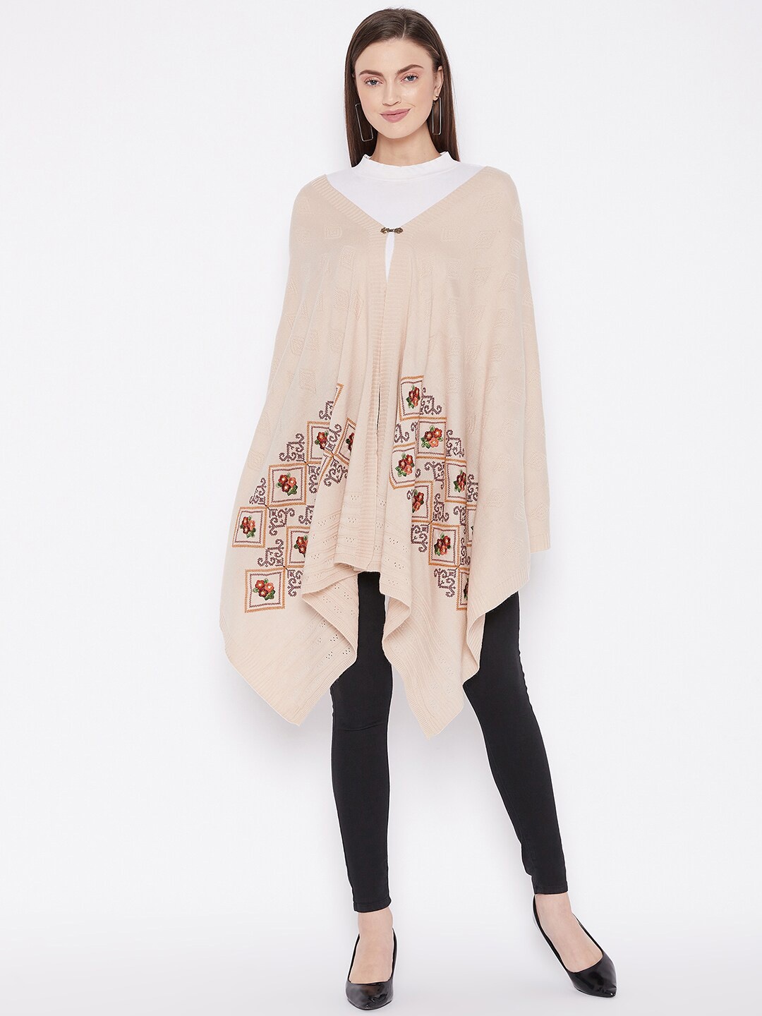

Knitstudio Women Beige Embroidered Shawl