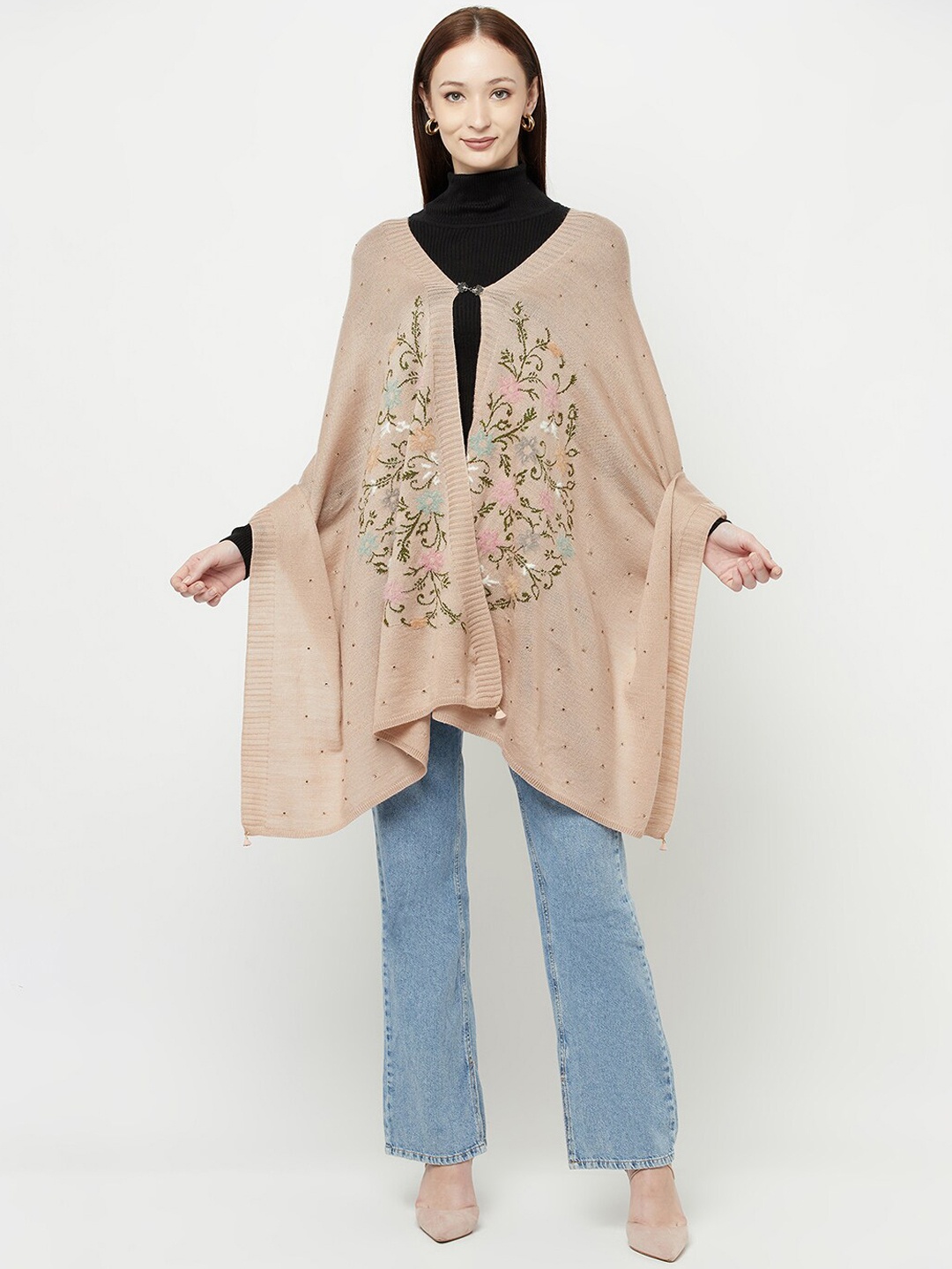 

Knitstudio Women Rose Woven Design Floral Knitted Shawl