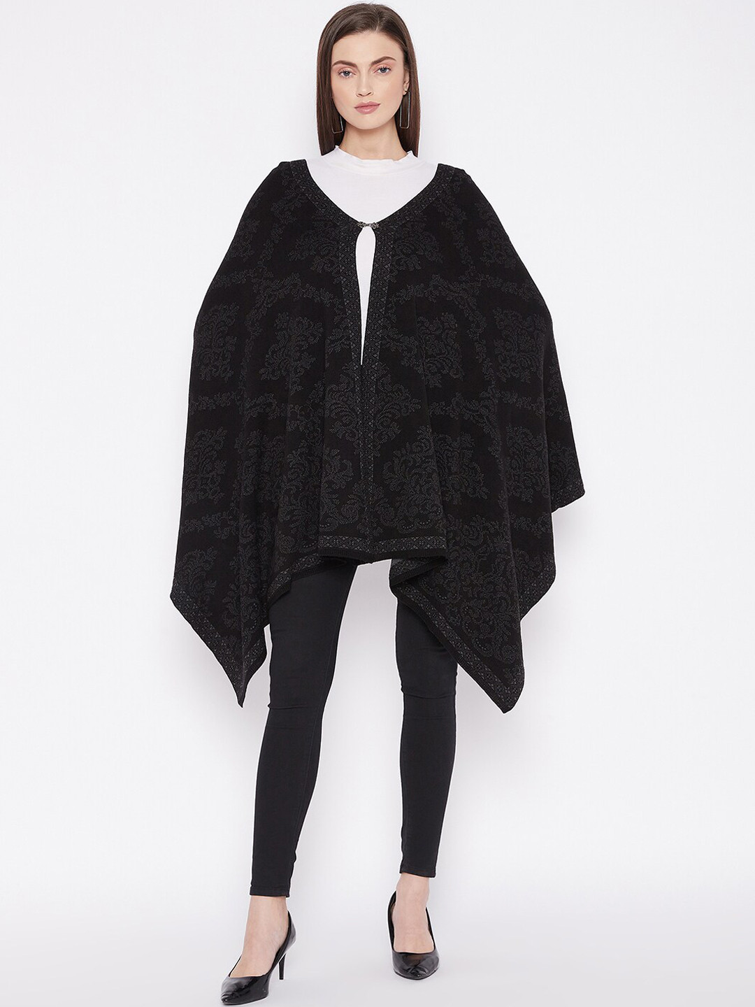 

Knitstudio Women Black Woven-Design Knitted Shawl