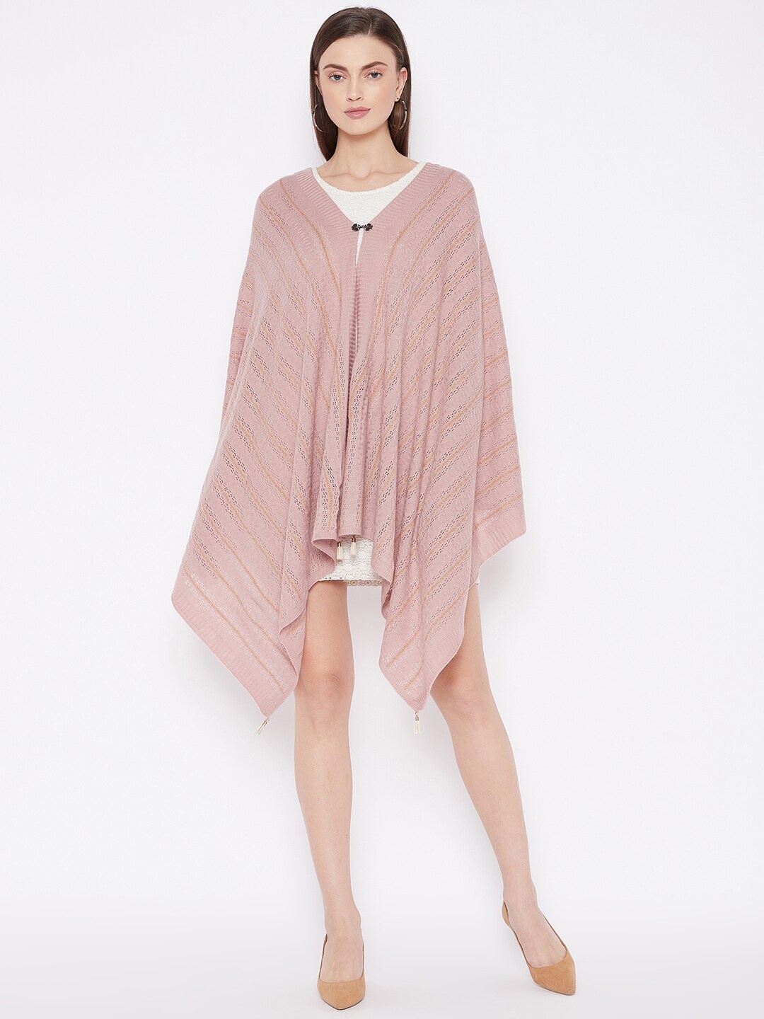 

Knitstudio Women Peach-Colored Woven-Design Knitted Shawl