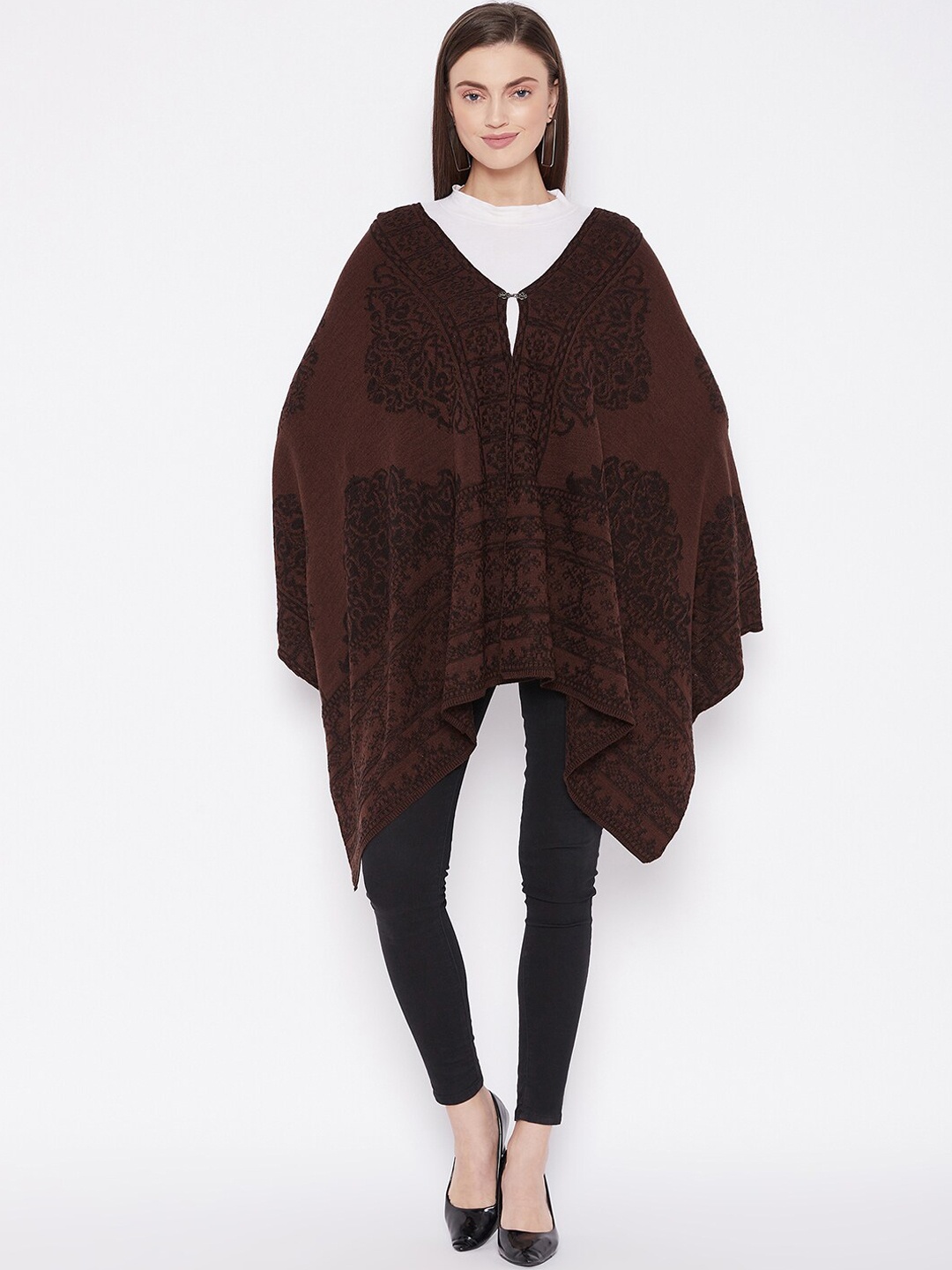 

Knitstudio Women Coffee Brown Ethnic Motif Woven Design Knitted Shawl