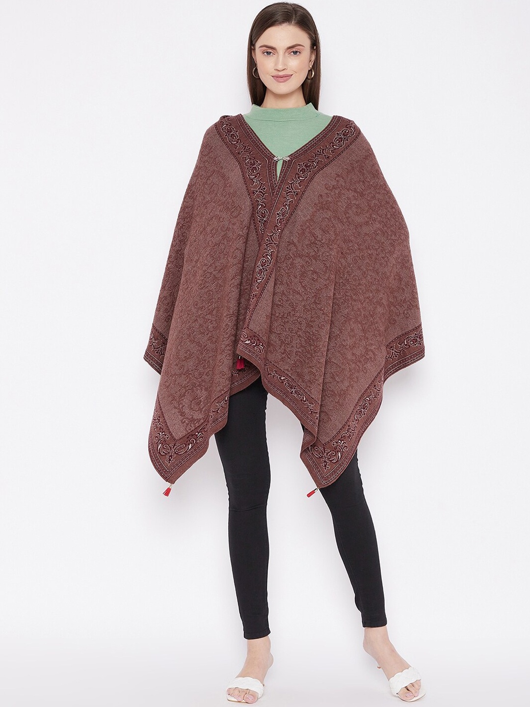 

Knitstudio Women Brown Solid Woven Design Knitted Shawl